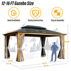 EROMMY Gazebo à toit rigide, Pergola d'extérieur avec double toit, moustiquaire et rideaux, auvent robuste pour patio, jardin, fête à la piscine