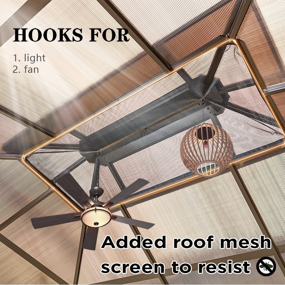 EROMMY Gazebo à toit rigide, Pergola d'extérieur avec double toit, moustiquaire et rideaux, auvent robuste pour patio, jardin, fête à la piscine