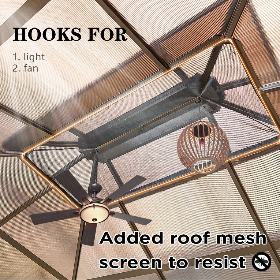 EROMMY Gazebo à toit rigide, Pergola d'extérieur avec double toit, moustiquaire et rideaux, auvent robuste pour patio, jardin, fête à la piscine