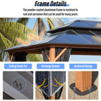 EROMMY Gazebo à toit rigide, Pergola d'extérieur avec double toit, moustiquaire et rideaux, auvent robuste pour patio, jardin, fête à la piscine