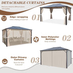 EROMMY Gazebo à toit rigide, Pergola d'extérieur avec double toit, moustiquaire et rideaux, auvent robuste pour patio, jardin, fête à la piscine