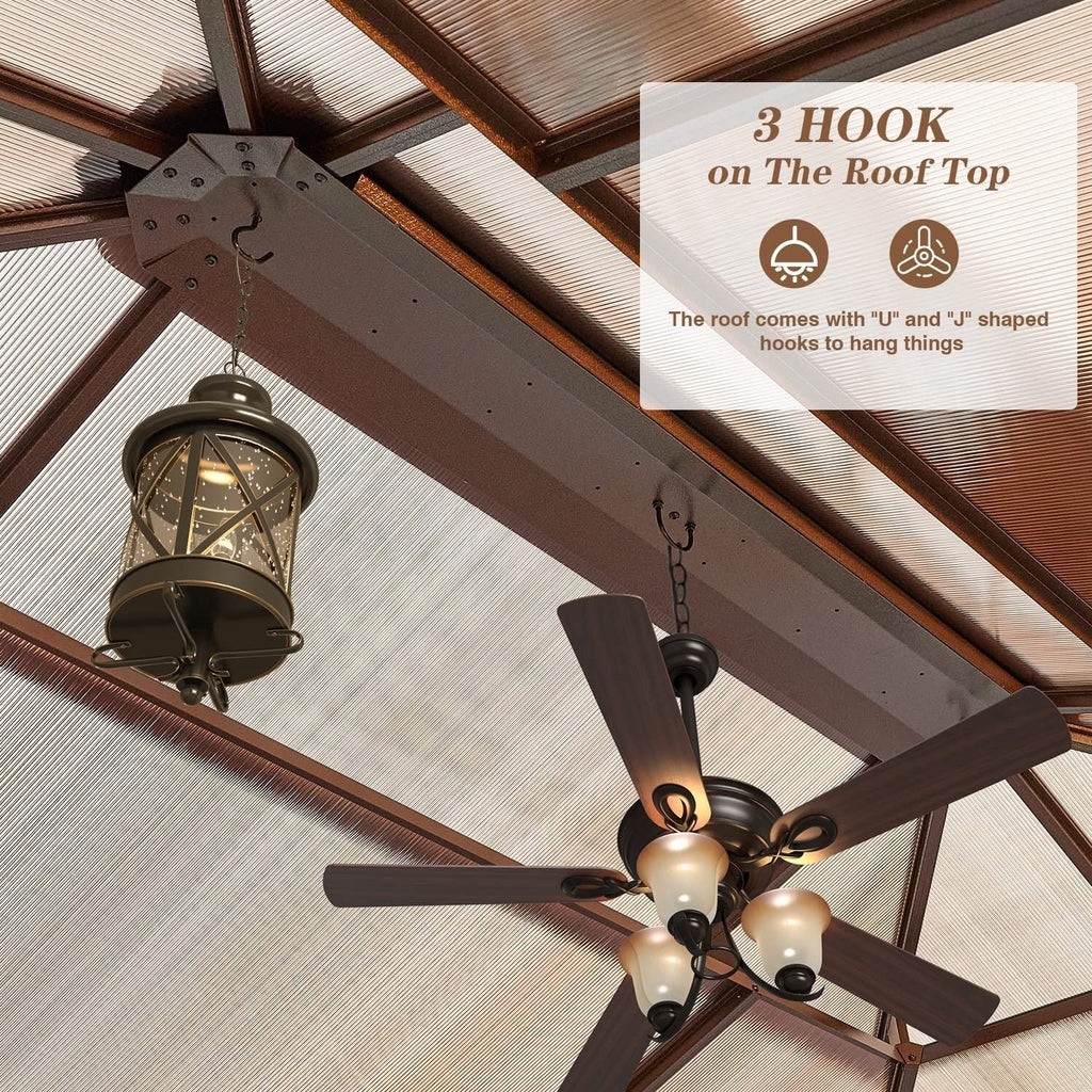 EROMMY Gazebo à toit rigide, Pergola d'extérieur avec double toit, moustiquaire et rideaux, auvent robuste pour patio, jardin, fête à la piscine