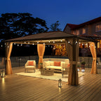 EROMMY Gazebo à toit rigide, Pergola d'extérieur avec double toit, moustiquaire et rideaux, auvent robuste pour patio, jardin, fête à la piscine