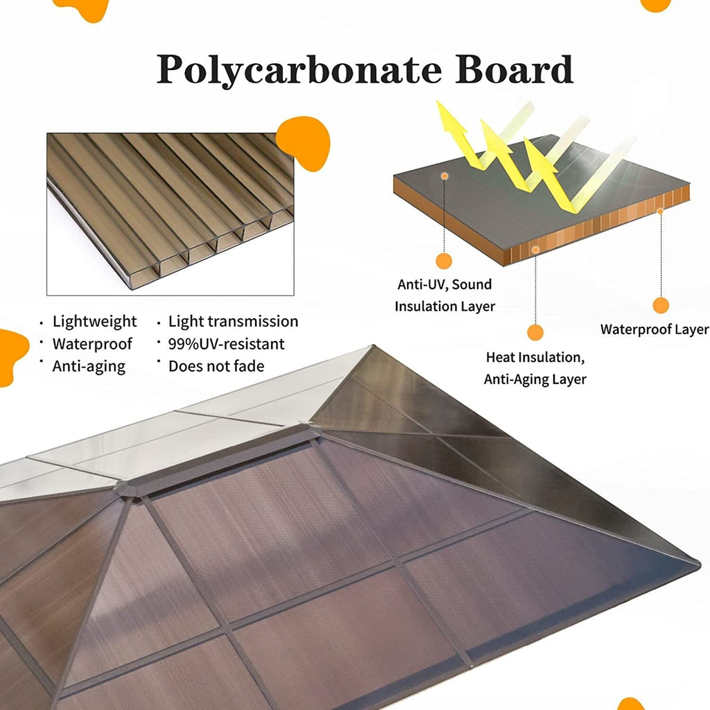 EROMMY Gazebo à toit rigide, Pergola d'extérieur avec double toit, moustiquaire et rideaux, auvent robuste pour patio, jardin, fête à la piscine