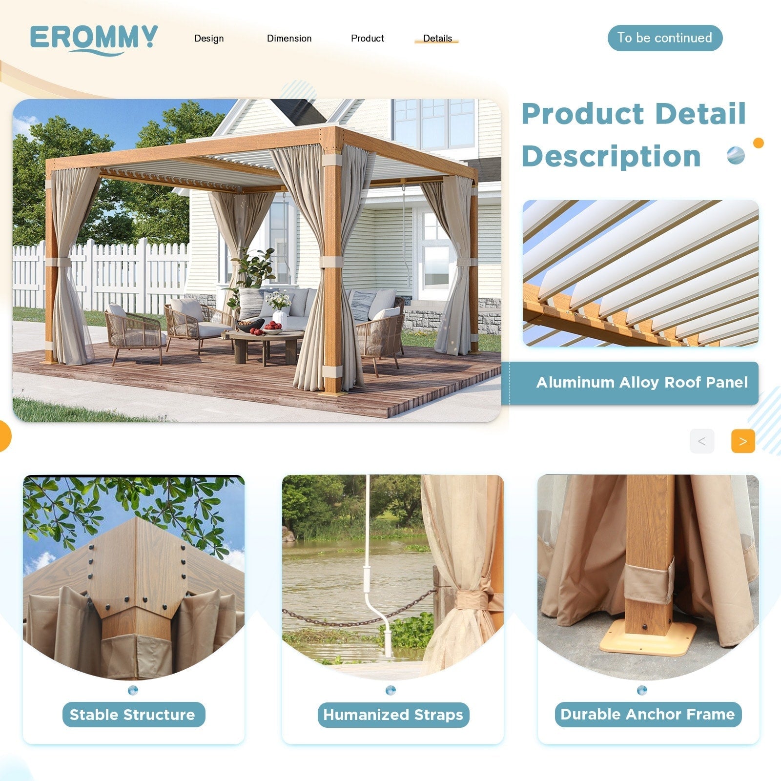 EROMMY Pergola Gazebo Extérieure à Volets avec Toit en Aluminium Réglable et Étanche à la Pluie