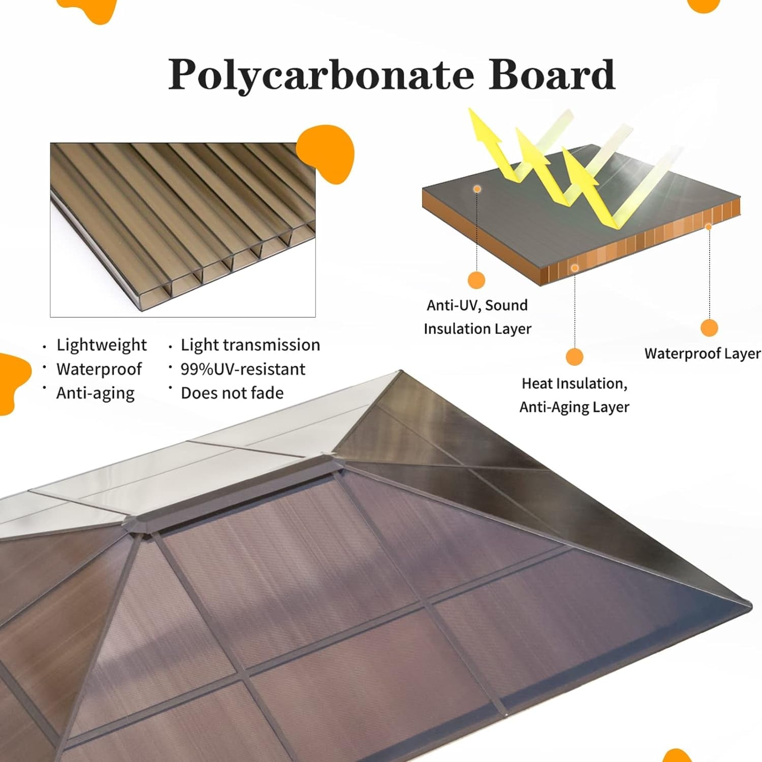 Gazebo à toit rigide pour jardin – Pergola permanente avec moustiquaire, rideaux et double toit, abri extérieur toutes saisons