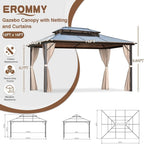 Gazebo à toit rigide pour jardin – Pergola permanente avec moustiquaire, rideaux et double toit, abri extérieur toutes saisons