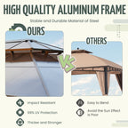 Gazebo à toit rigide pour jardin – Pergola permanente avec moustiquaire, rideaux et double toit, abri extérieur toutes saisons