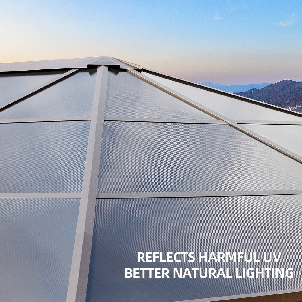 Gazebo à toit rigide pour jardin – Pergola permanente avec moustiquaire, rideaux et double toit, abri extérieur toutes saisons