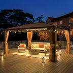 Gazebo à toit rigide pour jardin – Pergola permanente avec moustiquaire, rideaux et double toit, abri extérieur toutes saisons