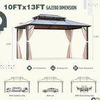 Gazebo à toit rigide pour jardin – Pergola permanente avec moustiquaire, rideaux et double toit, abri extérieur toutes saisons