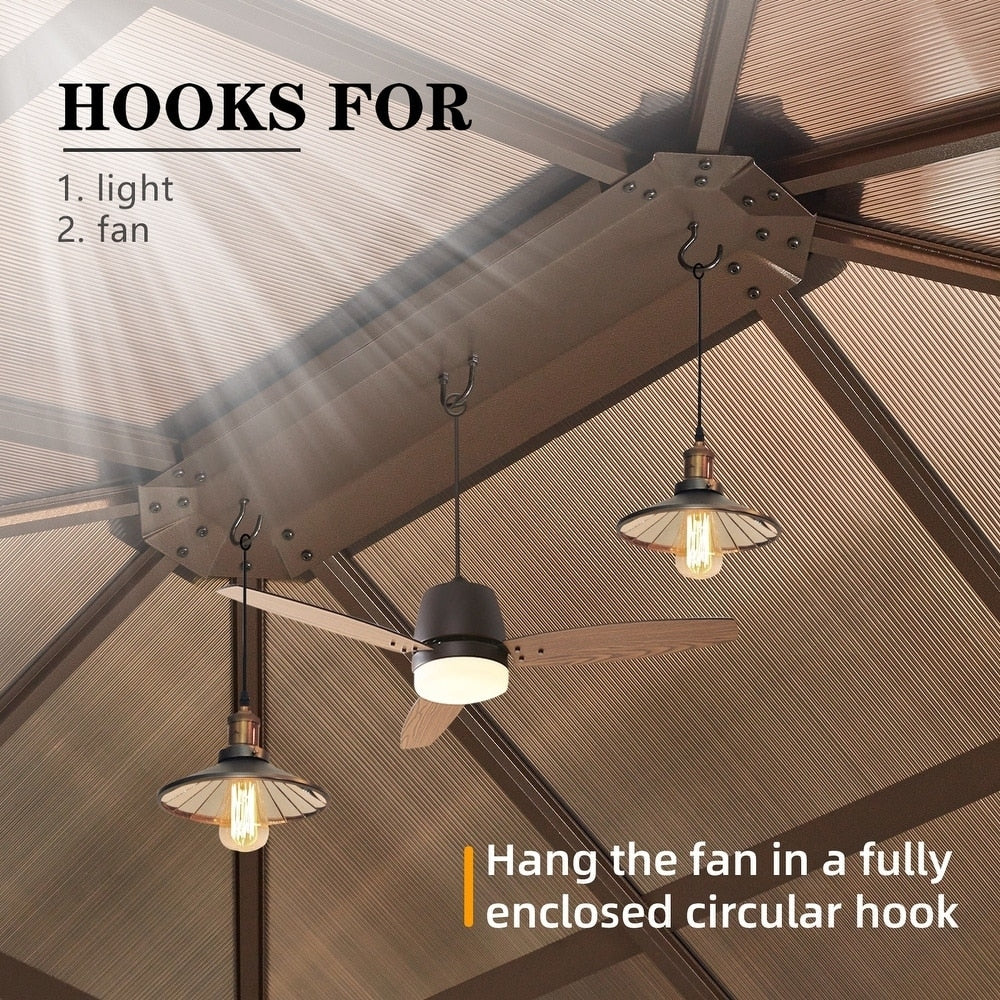 Gazebo à toit rigide pour jardin – Pergola permanente avec moustiquaire, rideaux et double toit, abri extérieur toutes saisons