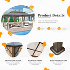 Gazebo à toit rigide pour jardin – Pergola permanente avec moustiquaire, rideaux et double toit, abri extérieur toutes saisons