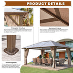 Gazebo à toit rigide pour jardin – Pergola permanente avec moustiquaire, rideaux et double toit, abri extérieur toutes saisons