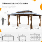 Gazebo à toit rigide pour jardin – Pergola permanente avec moustiquaire, rideaux et double toit, abri extérieur toutes saisons