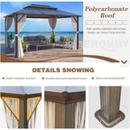 Gazebo à toit rigide pour jardin – Pergola permanente avec moustiquaire, rideaux et double toit, abri extérieur toutes saisons