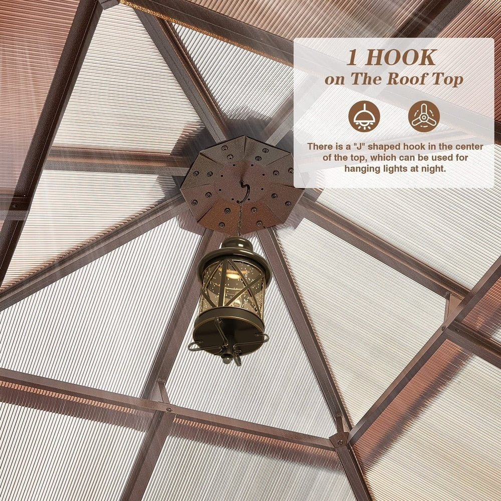 Gazebo à toit rigide pour jardin – Pergola permanente avec moustiquaire, rideaux et double toit, abri extérieur toutes saisons