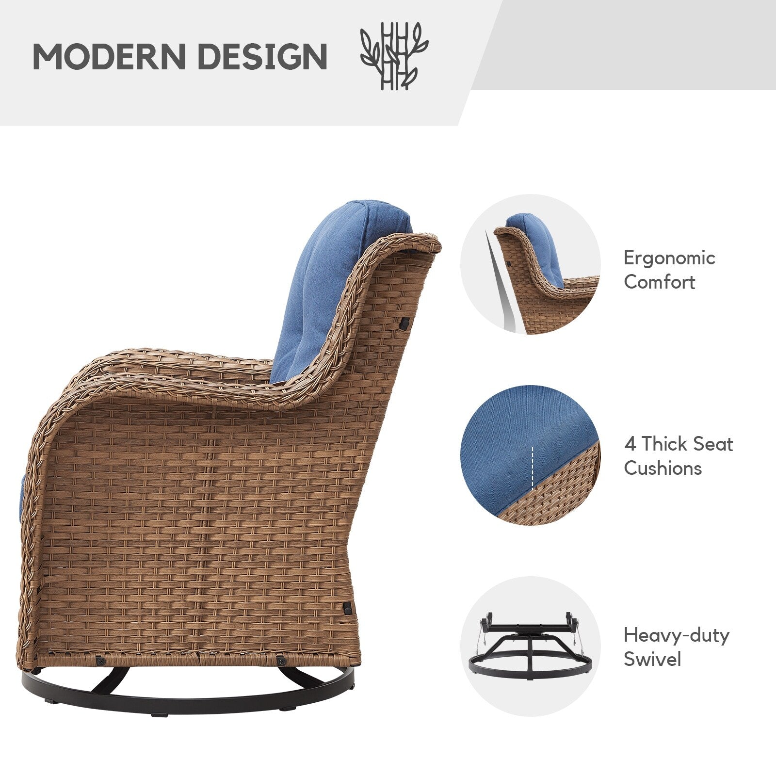 Gymojoy Chaise longue à bascule en osier pour extérieur avec base pivotante (lot de 2)