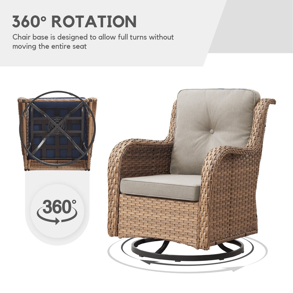 Gymojoy Chaise longue à bascule en osier pour extérieur avec base pivotante (lot de 2)