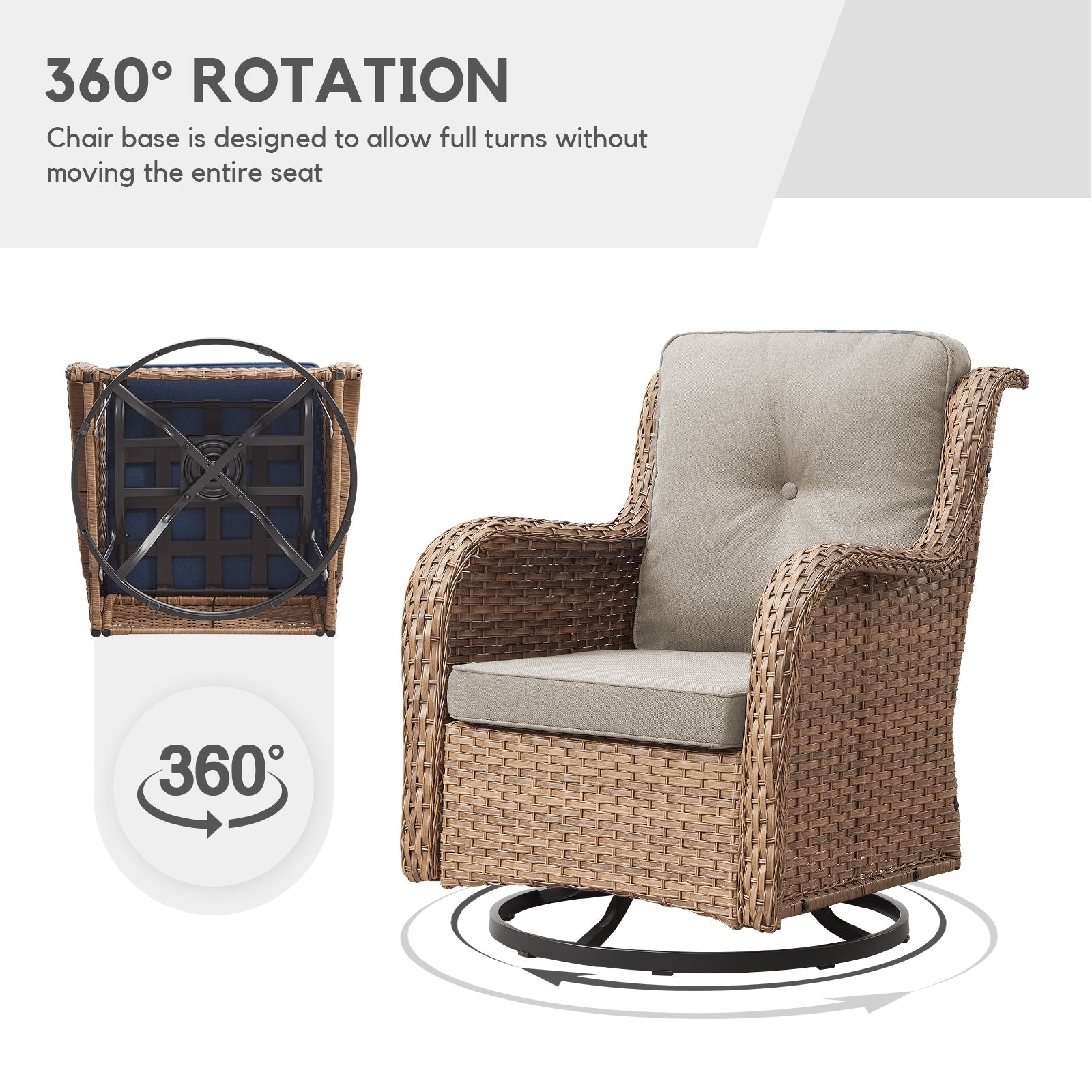 Gymojoy Chaise longue à bascule en osier pour extérieur avec base pivotante (lot de 2)