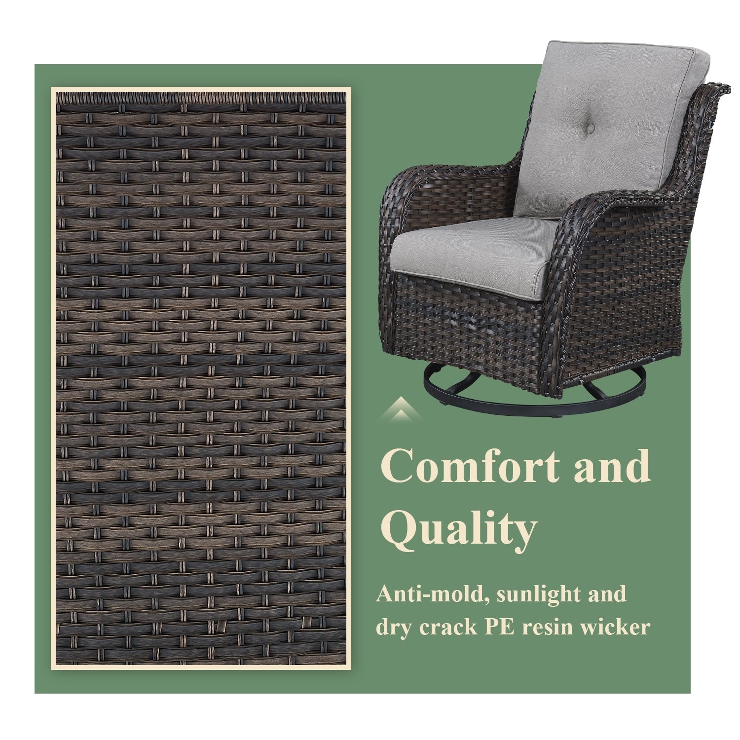 Gymojoy Chaise longue à bascule en osier pour extérieur avec base pivotante (lot de 2)