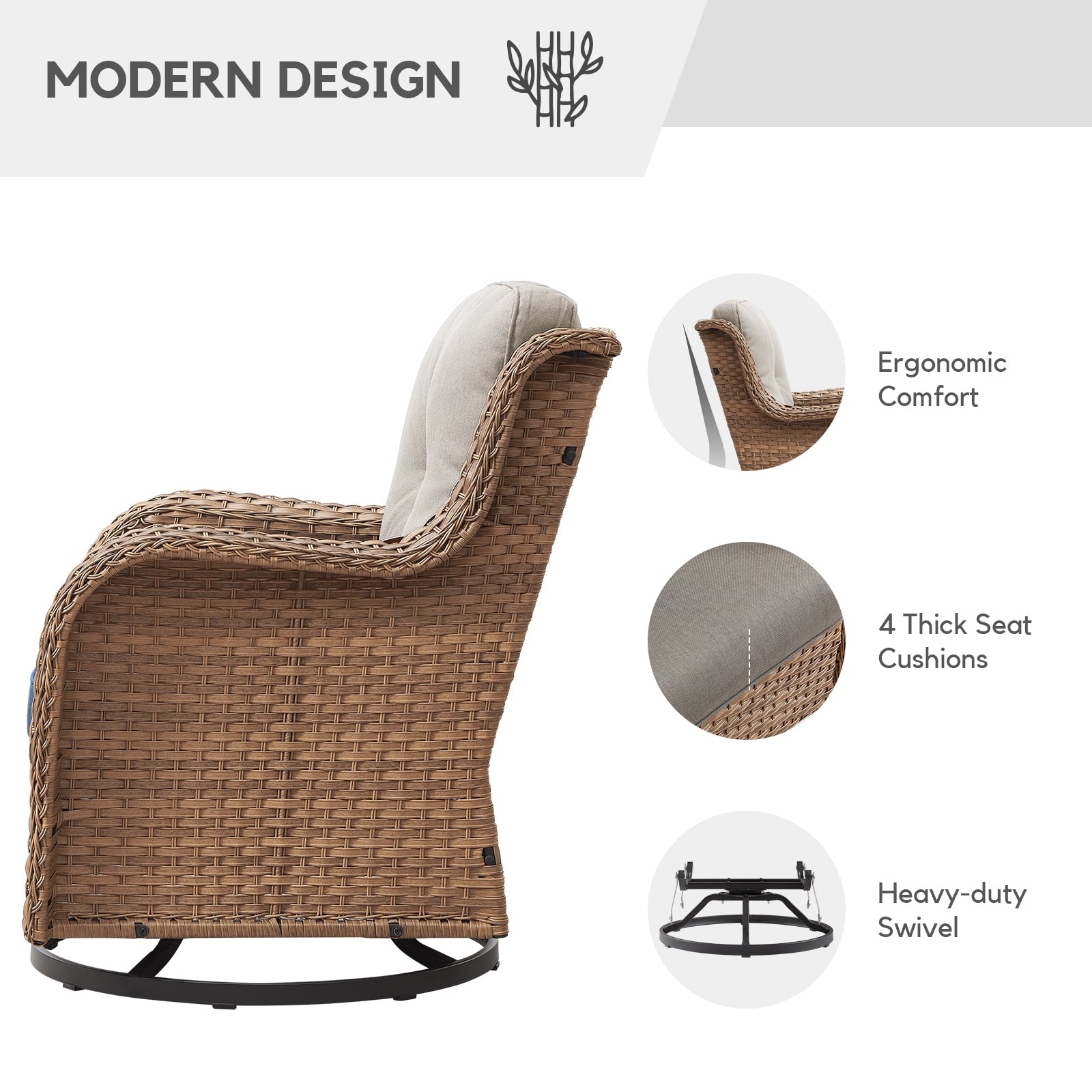 Gymojoy Chaise longue à bascule en osier pour extérieur avec base pivotante (lot de 2)