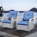 Gymojoy Chaise longue à bascule en osier pour extérieur avec base pivotante (lot de 2)