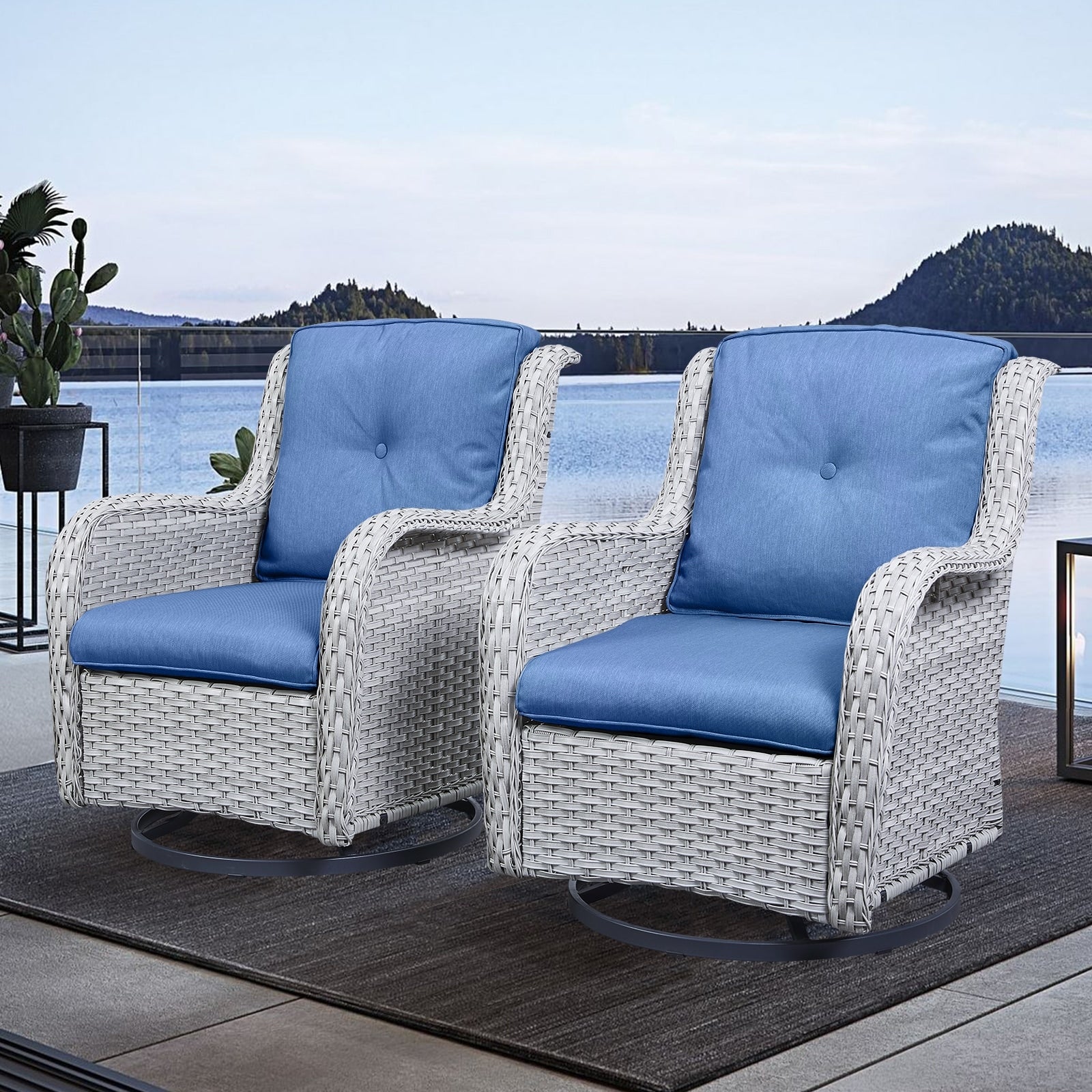 Gymojoy Chaise longue à bascule en osier pour extérieur avec base pivotante (lot de 2)