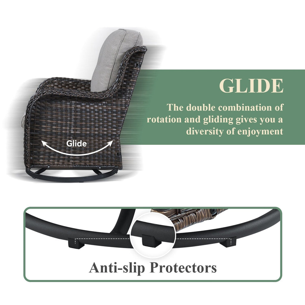 Gymojoy Chaise longue à bascule en osier pour extérieur avec base pivotante (lot de 2)