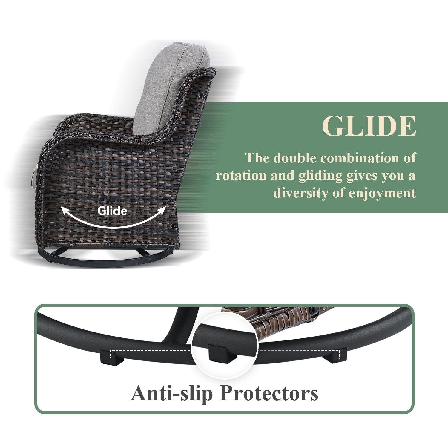 Gymojoy Chaise longue à bascule en osier pour extérieur avec base pivotante (lot de 2)