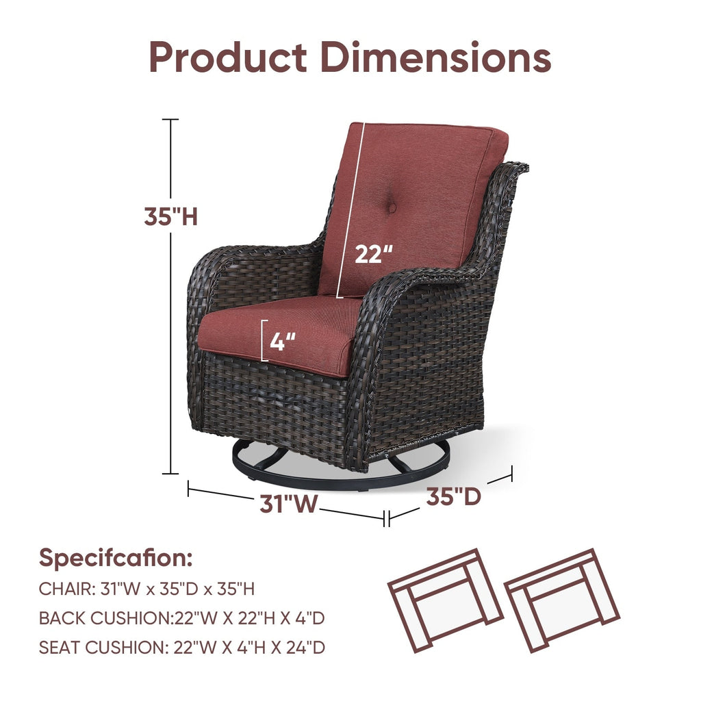 Gymojoy Chaise longue à bascule en osier pour extérieur avec base pivotante (lot de 2)