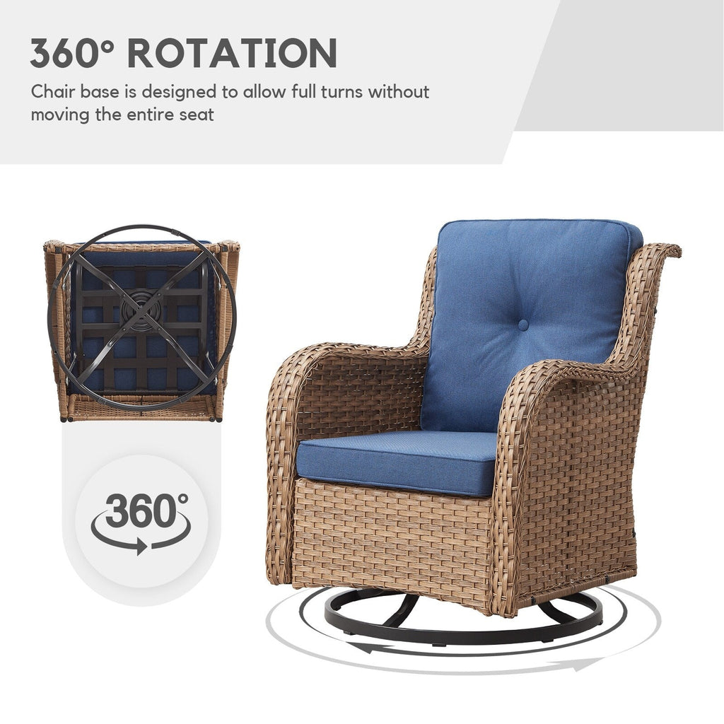 Gymojoy Chaise longue à bascule en osier pour extérieur avec base pivotante (lot de 2)