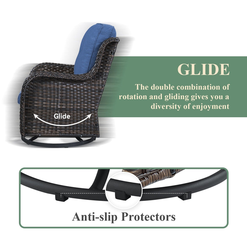 Gymojoy Chaise longue à bascule en osier pour extérieur avec base pivotante (lot de 2)