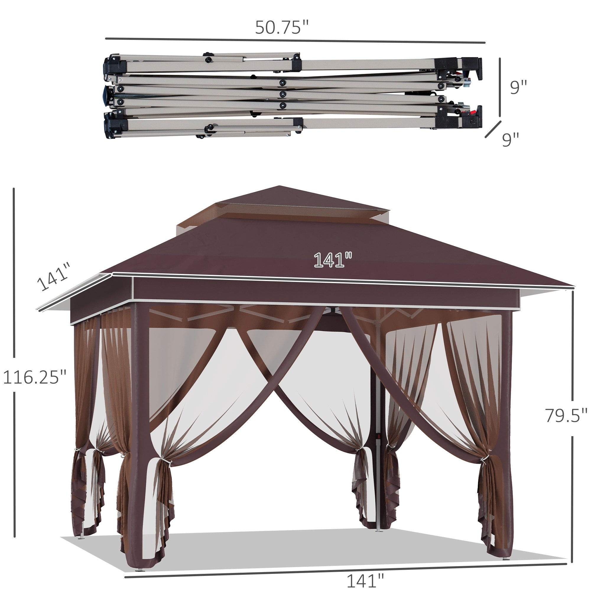 Outsunny Tente instantanée pliable avec auvent pare-soleil à ouverture rapide, 3,6 m x 3,6 m, avec moustiquaire latérale et hauteur réglable sur 3 niveaux.