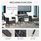 Outsunny Ensemble de canapé en rotin PE pour patio, 3 pièces, chaises inclinables d'extérieur, table basse en plastique imitation bois