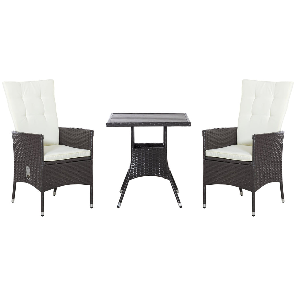 Outsunny Ensemble de canapé en rotin PE pour patio, 3 pièces, chaises inclinables d'extérieur, table basse en plastique imitation bois