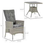 Outsunny Ensemble de canapé en rotin PE pour patio, 3 pièces, chaises inclinables d'extérieur, table basse en plastique imitation bois