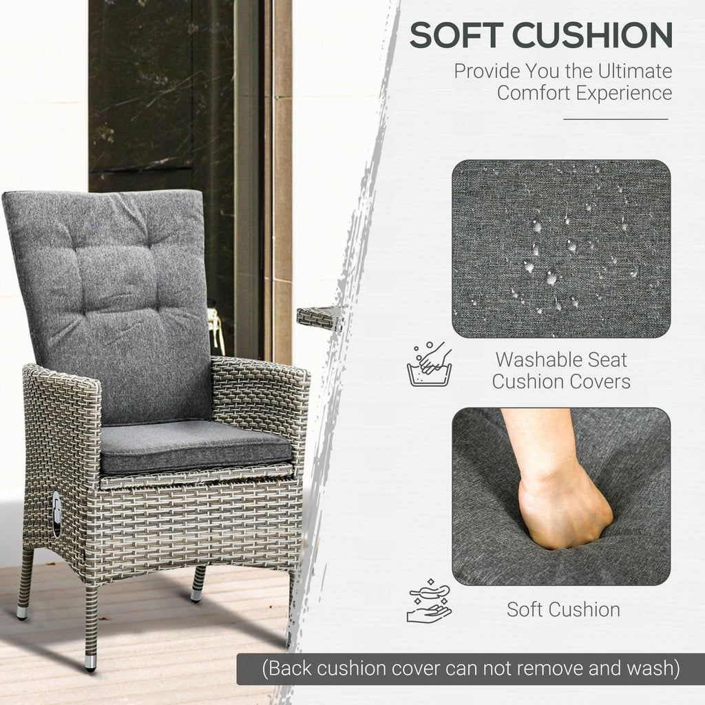 Outsunny Ensemble de canapé en rotin PE pour patio, 3 pièces, chaises inclinables d'extérieur, table basse en plastique imitation bois