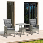 Outsunny Ensemble de canapé en rotin PE pour patio, 3 pièces, chaises inclinables d'extérieur, table basse en plastique imitation bois