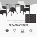 Outsunny Ensemble de canapé en rotin PE pour patio, 3 pièces, chaises inclinables d'extérieur, table basse en plastique imitation bois