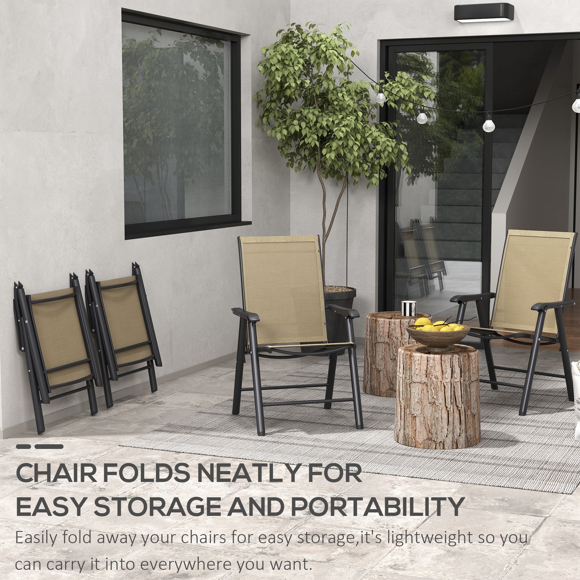 Outsunny Ensemble de 4 chaises de jardin pliantes avec un design simple et chic, confortables pour la terrasse, le jardin, la cour et les voyages.