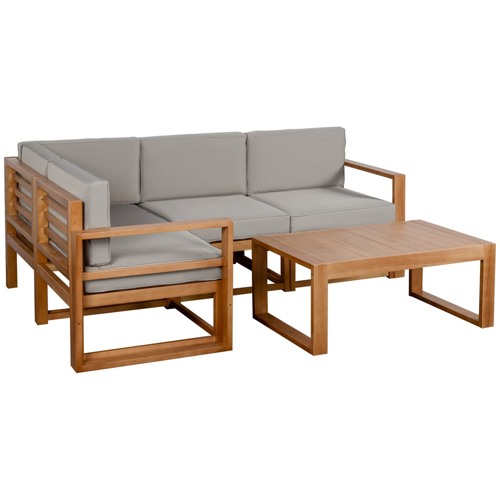 Ensemble de mobilier de patio Outsunny 5 pièces en forme de L, canapé d'angle extérieur en bois, gris
