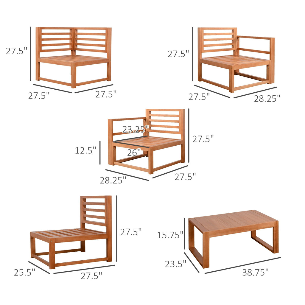 Ensemble de mobilier de patio Outsunny 5 pièces en forme de L, canapé d'angle extérieur en bois, gris