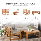 Ensemble de mobilier de patio Outsunny 5 pièces en forme de L, canapé d'angle extérieur en bois, gris