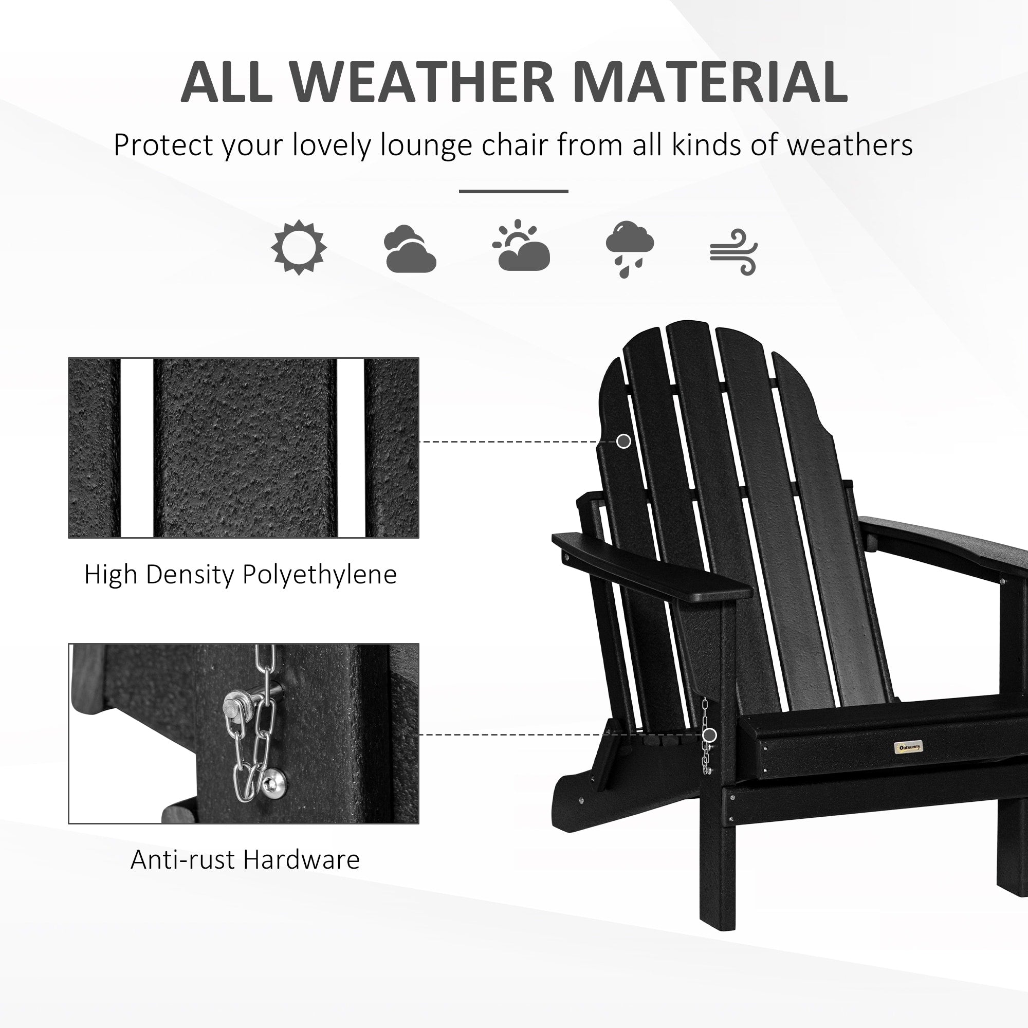 Chaise de plage pliante Outsunny Adirondack, chaise longue en plastique HDPE pour extérieur, résistante aux intempéries, pour patio, terrasse et mobilier de jardin.
