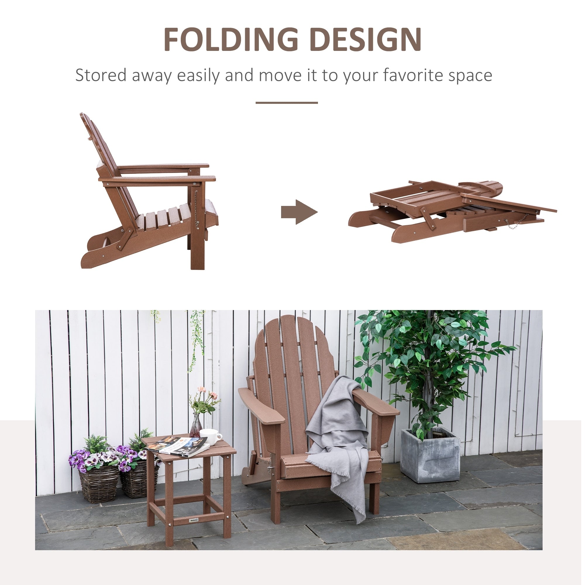 Chaise de plage pliante Outsunny Adirondack, chaise longue en plastique HDPE pour extérieur, résistante aux intempéries, pour patio, terrasse et mobilier de jardin.