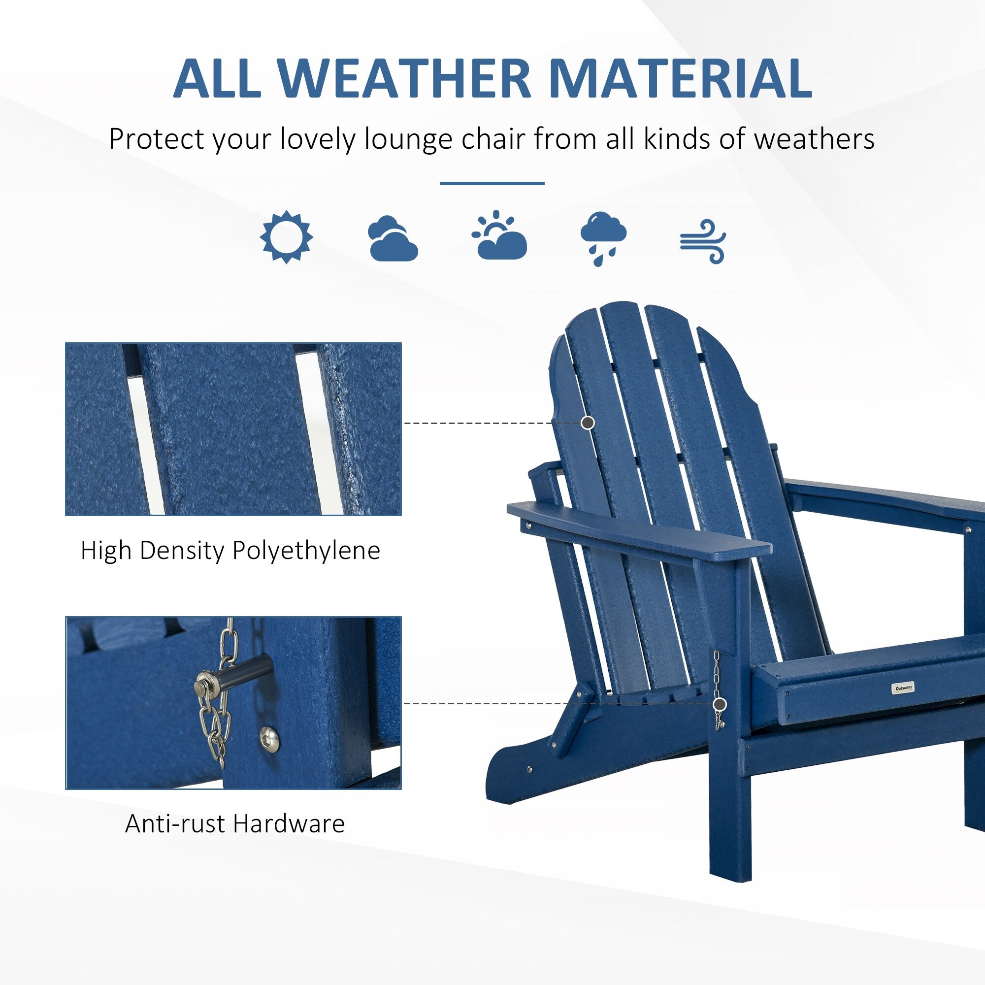 Chaise de plage pliante Outsunny Adirondack, chaise longue en plastique HDPE pour extérieur, résistante aux intempéries, pour patio, terrasse et mobilier de jardin.