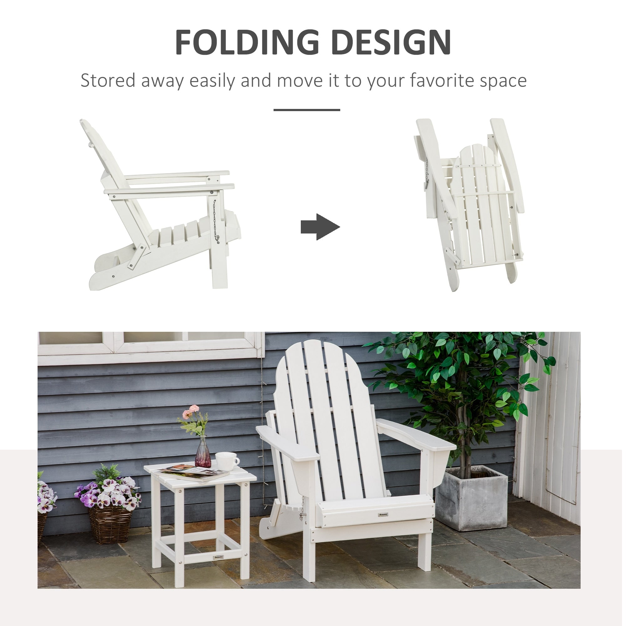 Chaise de plage pliante Outsunny Adirondack, chaise longue en plastique HDPE pour extérieur, résistante aux intempéries, pour patio, terrasse et mobilier de jardin.