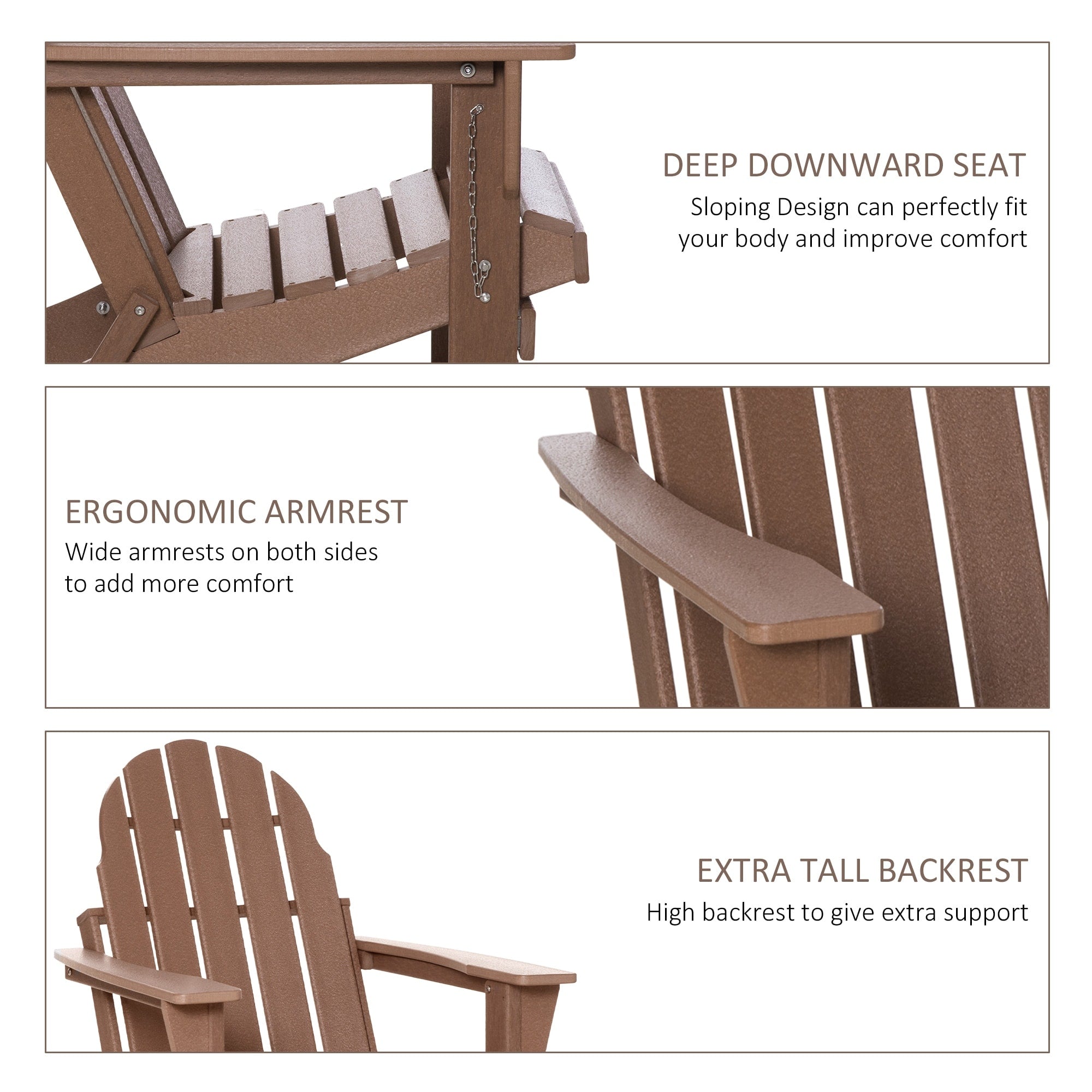 Chaise de plage pliante Outsunny Adirondack, chaise longue en plastique HDPE pour extérieur, résistante aux intempéries, pour patio, terrasse et mobilier de jardin.