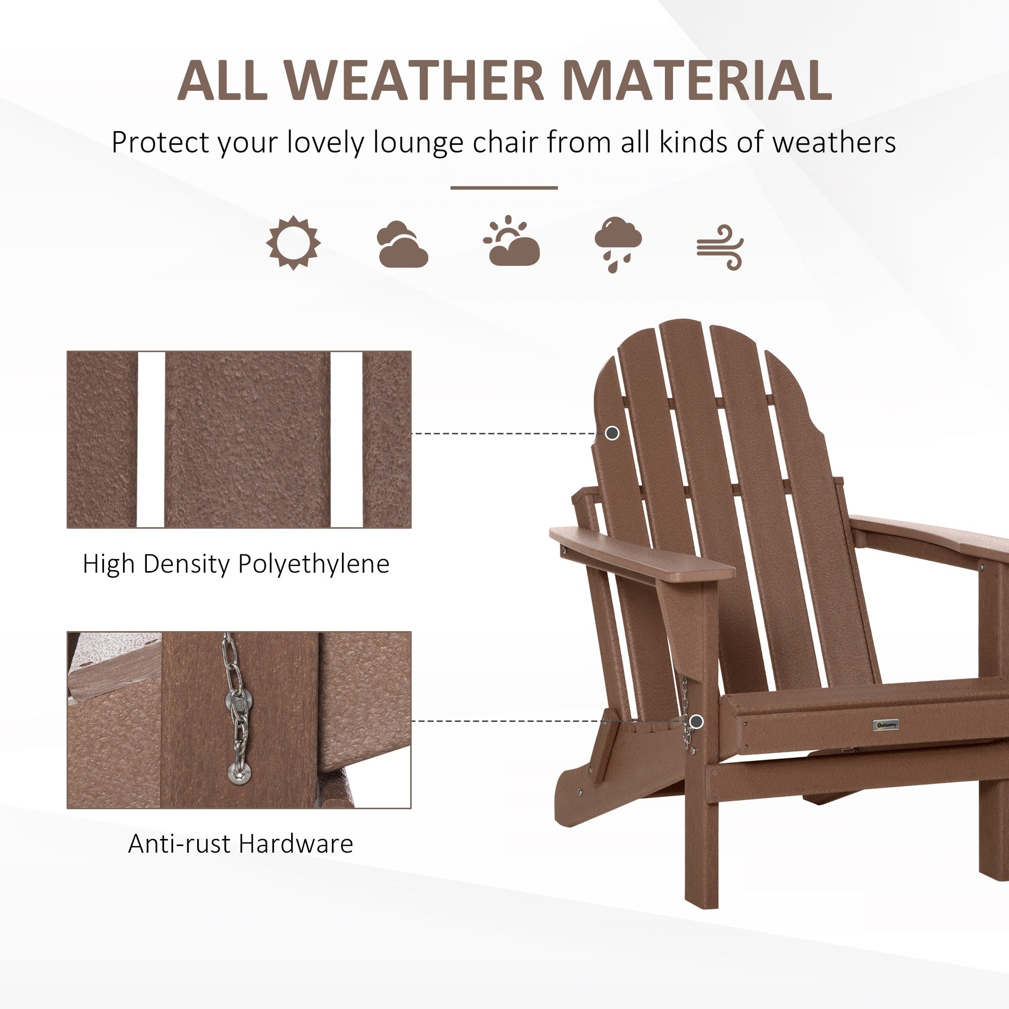 Chaise de plage pliante Outsunny Adirondack, chaise longue en plastique HDPE pour extérieur, résistante aux intempéries, pour patio, terrasse et mobilier de jardin.